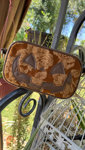 Handcrafted Small Happy Face Belt Bag : Floral Tapestry and Brown