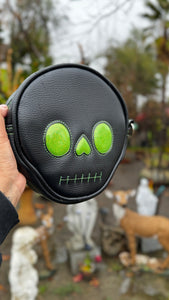 Handcrafted Mini Skull crossbody-Green Glitter