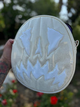 Load image into Gallery viewer, SALE Handcrafted Scaredy Cat Bag: White Glitter and white Patent Vinyl