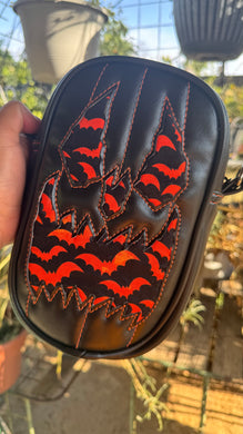 Handcrafted: Side Bag black and Orange Bat  print