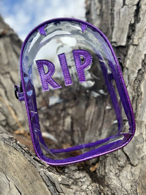 Hand Crafted : Concert RIP head stone Bag- Large purple