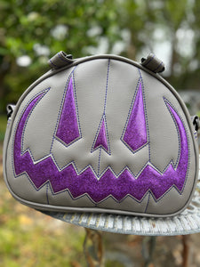 Handcrafted MissChievous Handbag- Grey and Purple glitter