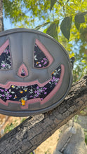 Load image into Gallery viewer, Handcrafted All Hallows Eve Pumpkin Crossbody- charcoal, mauve and floral