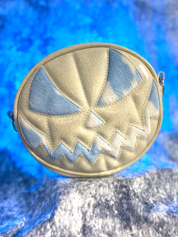 Handcrafted: Small Mean Face Glitter white and Blue cow print