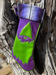 Creepmas Stocking: Cyclops  stocking purple glitter green glitter serape