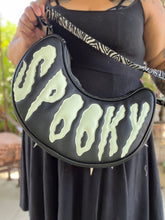 Load image into Gallery viewer, Handcrafted Spiked Spooky bag Glow in the Dark with spiderwebs