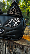 Load image into Gallery viewer, Hand Crafted : Small square Bag Black Halloween kitty Kitten black and leopard