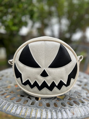 Hand Crafted : SMALL Mean Face White Glitter and Black Semi