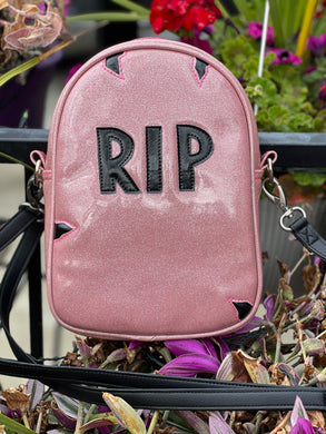 Hand Crafted : Pink Glitter RIP Gravestone Bag- Large
