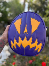 Load image into Gallery viewer, Handcrafted Scaredy Cat Bag: Eggplant and Yellow