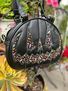 Handcrafted MissChievous Handbag- Black and Candy fabric