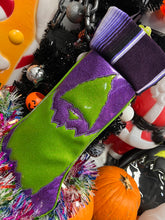 Load image into Gallery viewer, Creepmas Stocking: Cyclops  stocking purple glitter green glitter serape