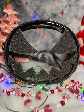 Hand Crafted : Mean Face clear Concert bag with dark Grey Glitter face