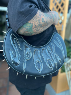 Handcrafted Spiked Spooky bag black with glow in the dark bats