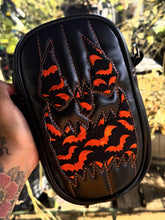 Load image into Gallery viewer, Handcrafted: Side Bag black and Orange Bat  print