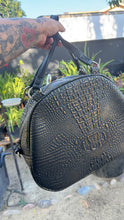 Load image into Gallery viewer, Handcrafted Too Bad Pumpkin bag Black Croc with Gold accents and champagne