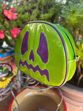 Load image into Gallery viewer, Handcrafted Scared stiff Pumpkin bag Green Glitter and purple glitter -Crossbody-Discontinued