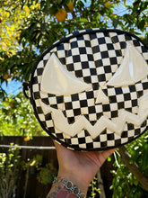 Load image into Gallery viewer, Hand Crafted Mean Pumpkin Checkered and white Patent vinyl