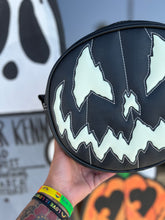 Load image into Gallery viewer, Handcrafted Stark Raving Bag: Matte Black &amp; White Glow-in-the-Dark Face