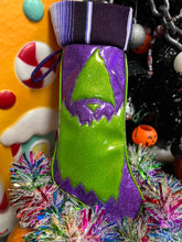 Load image into Gallery viewer, Creepmas Stocking: Cyclops  stocking purple glitter green glitter serape