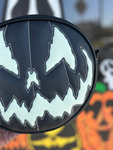 Load image into Gallery viewer, Handcrafted Stark Raving Bag: Matte Black &amp; White Glow-in-the-Dark Face