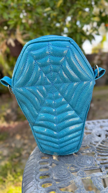 Handcrafted Spiderweb Coffin bag- Glitter Blue