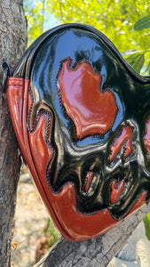 Handcrafted Mad for You Poisonous Heart Bag: Patent Black & Deep glitter Red