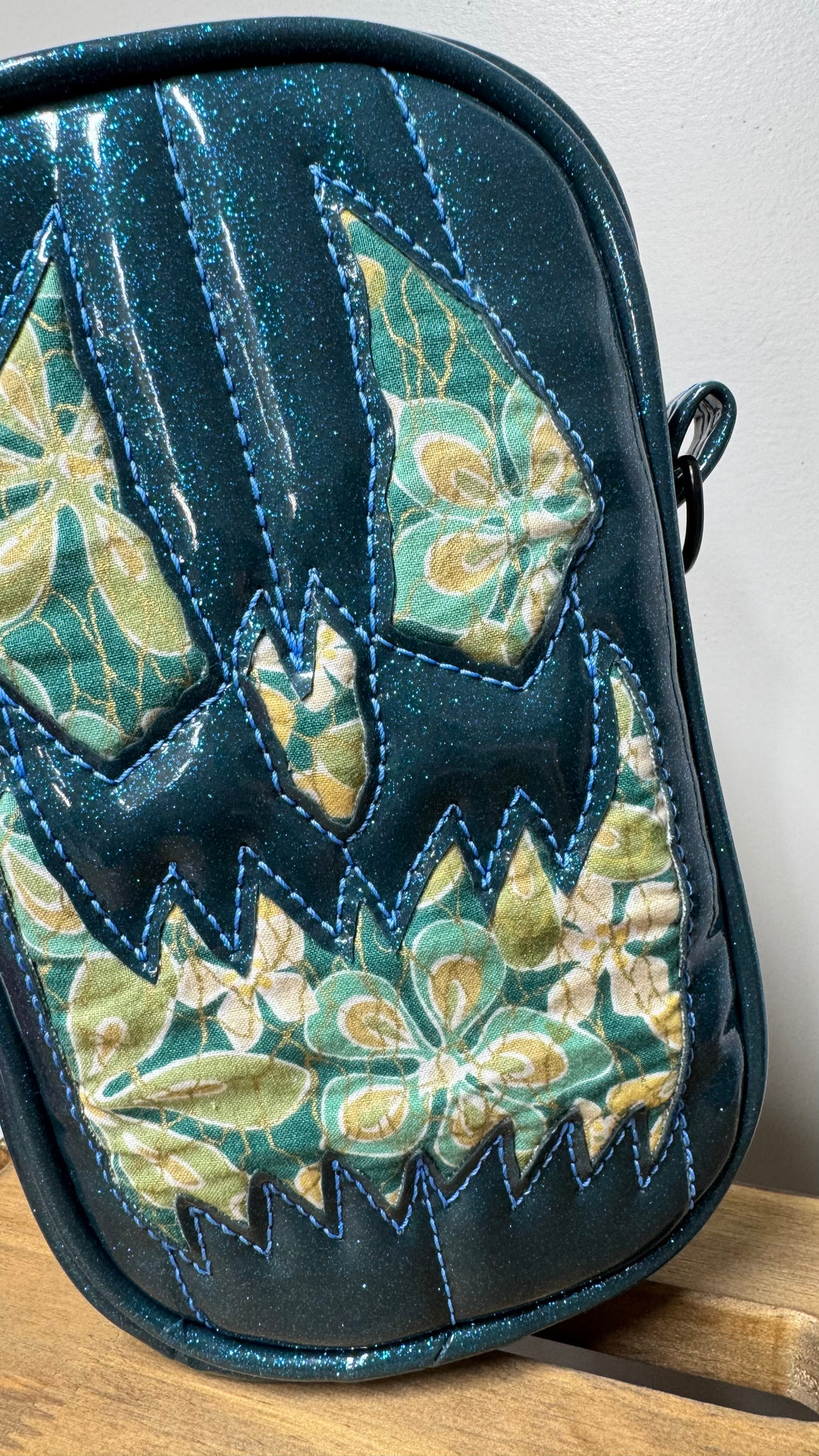 Handcrafted: Side Bag Teal Glitter and Floral