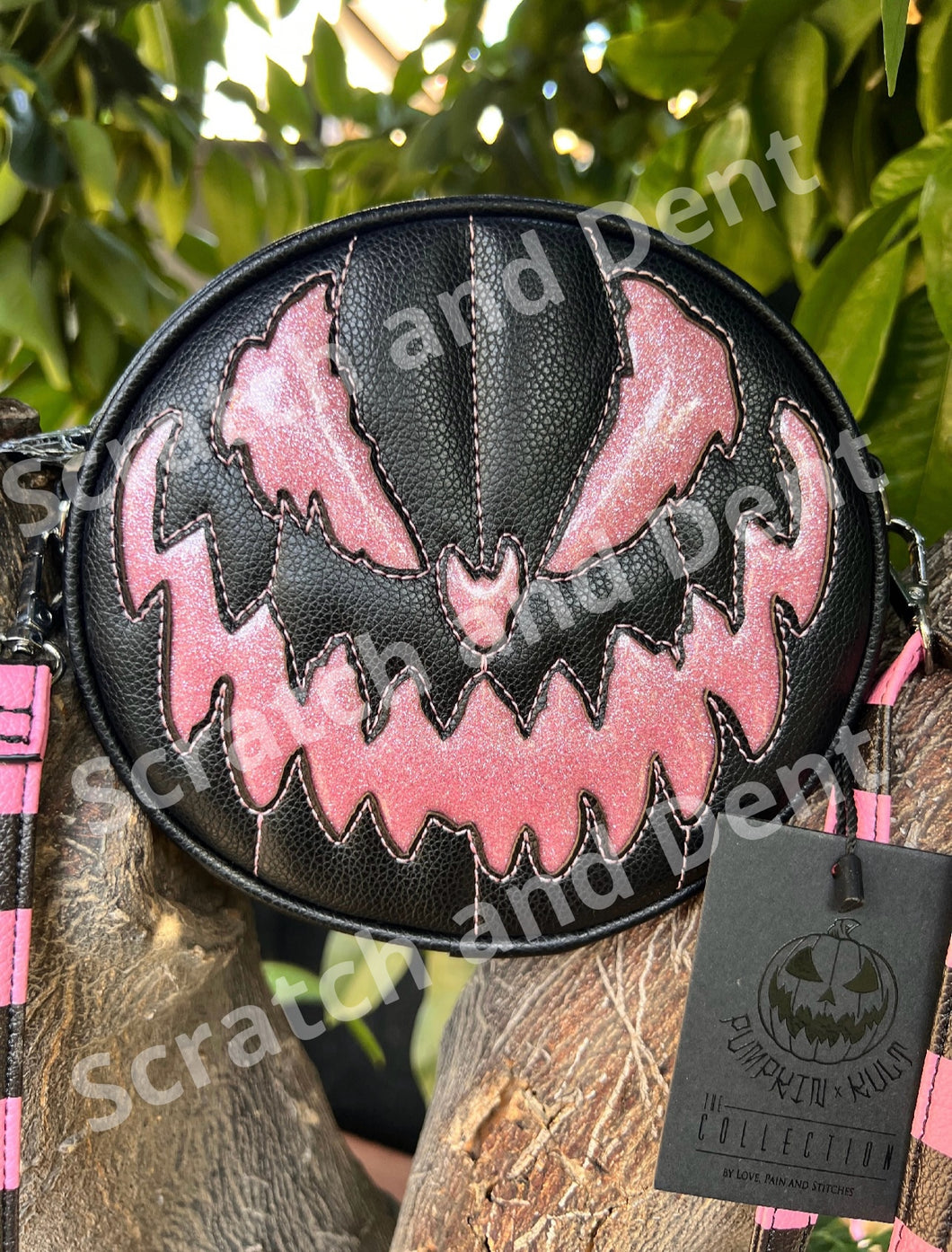 Scratch and Dent Pumpkin Kult: Bad Baby- Black and Pink Glitter Pumpkin Bag