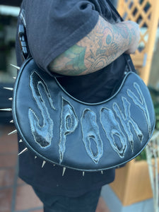 Handcrafted Spiked Spooky bag black with glow in the dark bats