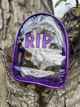 Load image into Gallery viewer, Hand crafted clear Mini RIP bag purple glitter