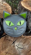 Load image into Gallery viewer, Hand Crafted Kitten Bag Black and green glitter