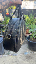 Load image into Gallery viewer, Handcrafted Too Bad Pumpkin bag Black Croc with Gold accents and champagne
