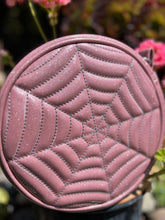 Load image into Gallery viewer, Handcrafted: Double sided Spiderweb Bag -Pink Glitter with grey stitching