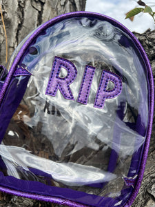 Hand crafted clear Mini RIP bag purple glitter