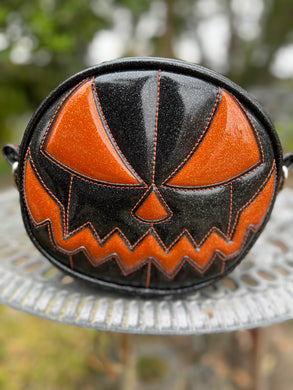 Hand Crafted : SMALL Mean Face Black and orange Glitter