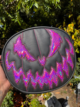 Load image into Gallery viewer, Handcrafted Bad Company Bag: Black and Iridescent Pink Mermaid scales