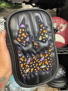 Handcrafted: Side Bag black and candy print
