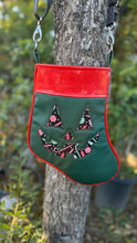 Load image into Gallery viewer, Holiday Stocking Tote Crossbody Bag- Green and Red with holiday Fabric