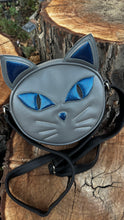 Load image into Gallery viewer, Hand Crafted Kitten Bag Black and blue  glitter