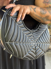 Load image into Gallery viewer, Handcrafted Spiked Spooky bag Glow in the Dark with spiderwebs