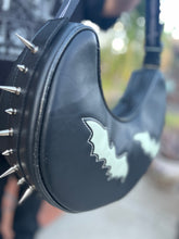 Load image into Gallery viewer, Handcrafted Spiked Spooky bag black with glow in the dark bats