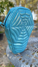 Load image into Gallery viewer, Handcrafted Spiderweb Coffin bag- Glitter Blue