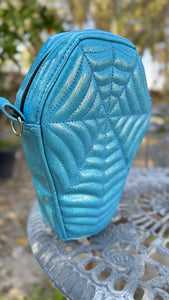 Handcrafted Spiderweb Coffin bag- Glitter Blue
