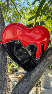 Handcrafted Mad for You Poisonous Heart Bag: Patent Black & Matte Black