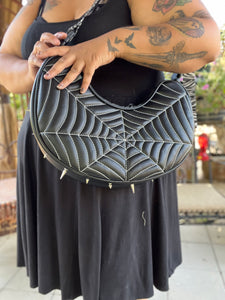 Handcrafted Spiked Spooky bag Glow in the Dark with spiderwebs