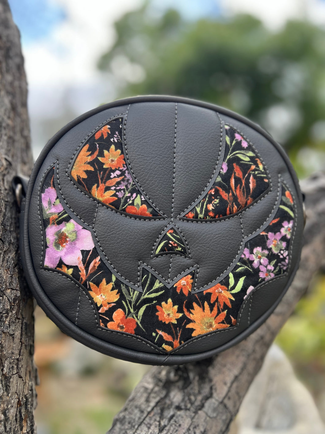 Handcrafted Small Bat mouth Black and Floral fabric face