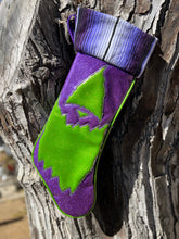 Load image into Gallery viewer, Creepmas Stocking: Cyclops  stocking purple glitter green glitter serape