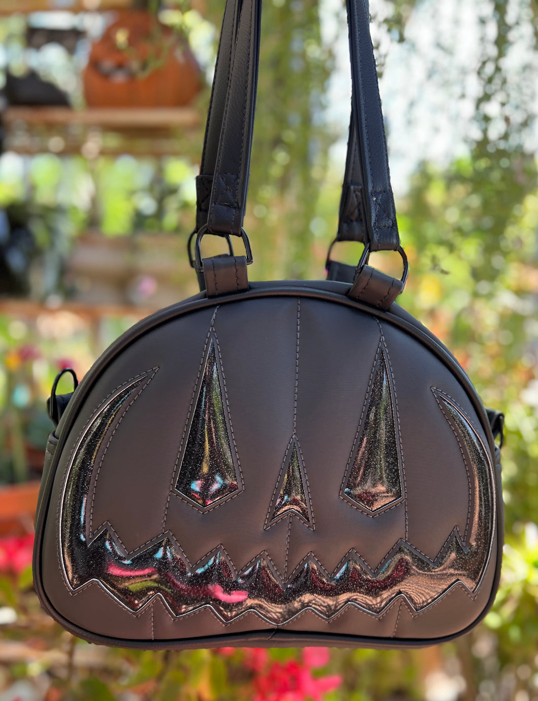 Handcrafted MissChievous Handbag- Black and glitter black