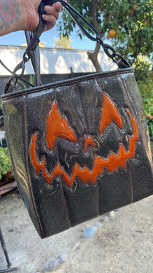 Hand Crafted La Araña grey Glitter and Orange Glitter crossbody bag